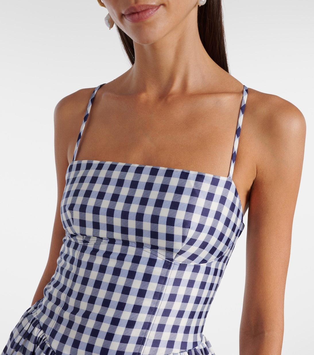 SP Navy Blue Gingham Taffeta Midi Dress