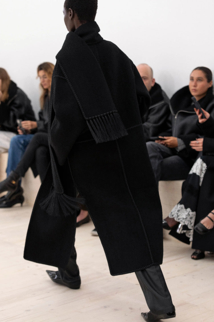 Tot Embroidered Wool-Blend Scarf Coat