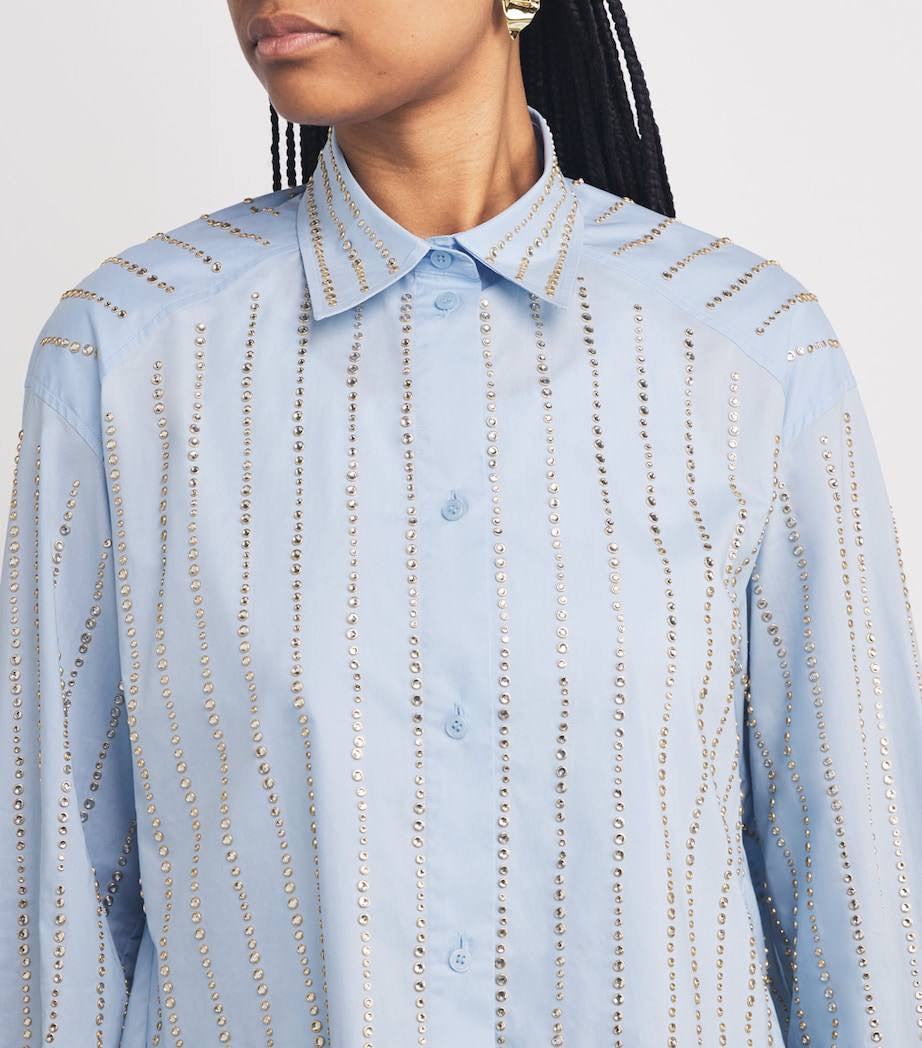 SD Celena Cotton Striped Embellished Cropped Button Down Shirt