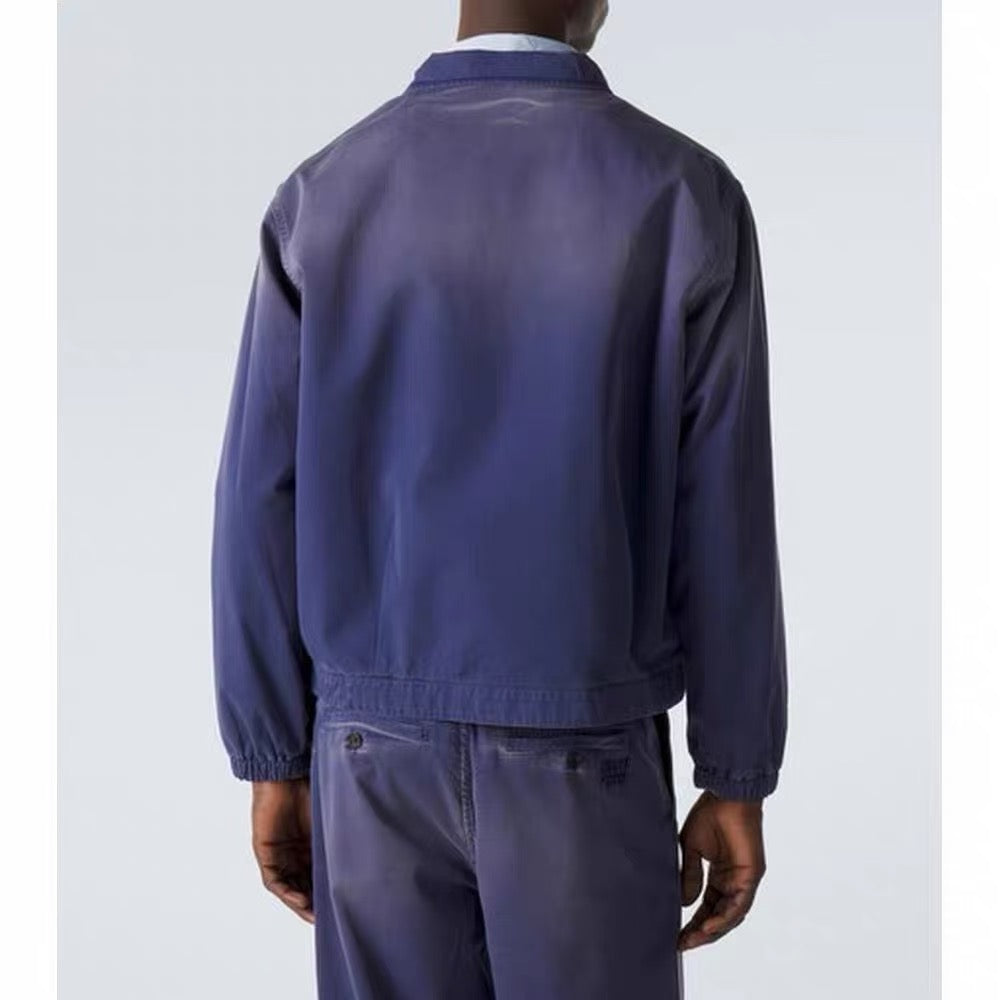 Women’s/Unisex Blue Washed Cotton Twill Blouson Jacket Overshirt
