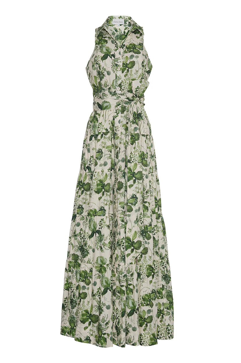 CC Adriana Cotton Maxi Dress in Olive Hanging Orchids