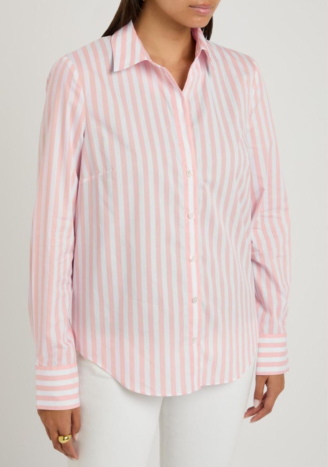 VB Amelia Cotton-Blend Button Down Shirt in Pink Stripe
