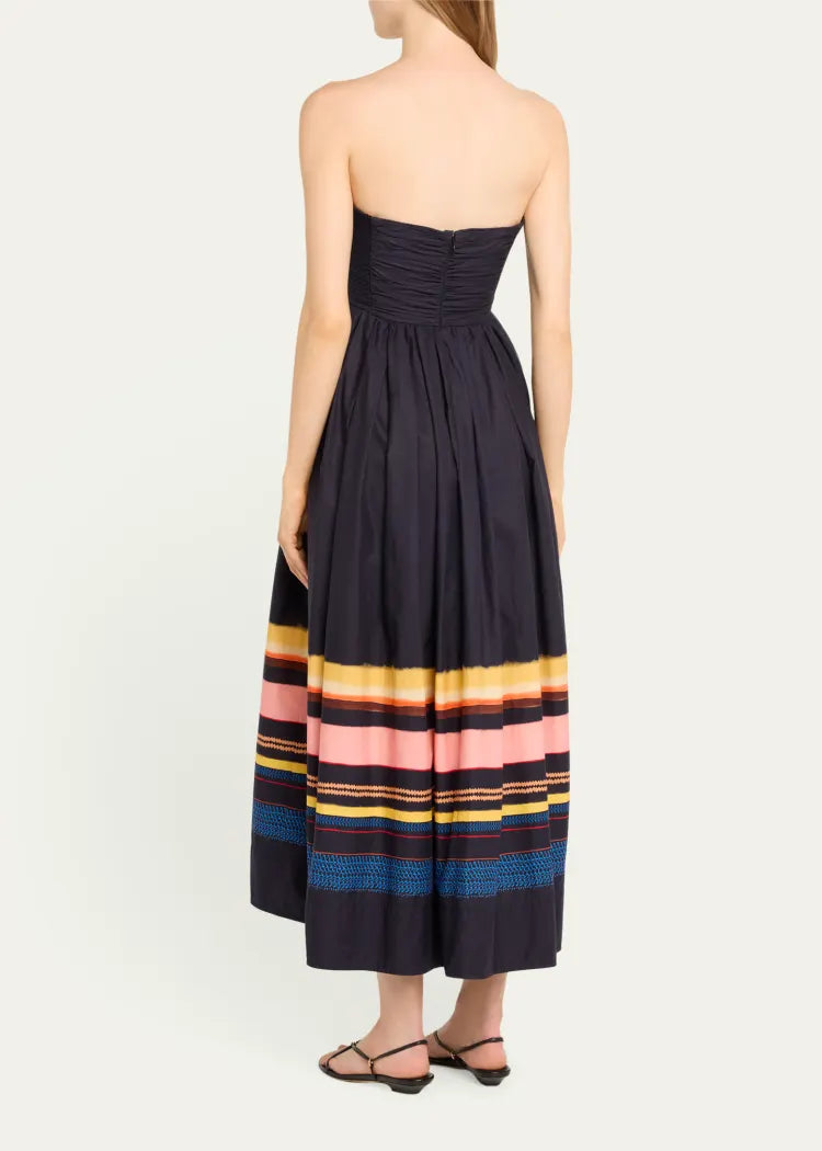 ALC Tate Strapless Stripe Cotton Midi Dress in Navy Blue