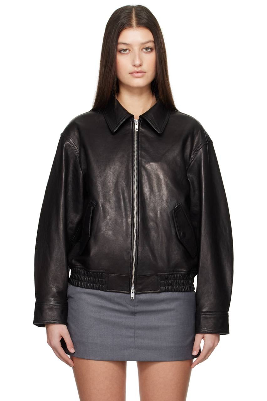 DST Unisex Black Oversized Lambskin Leather Blouson Jacket
