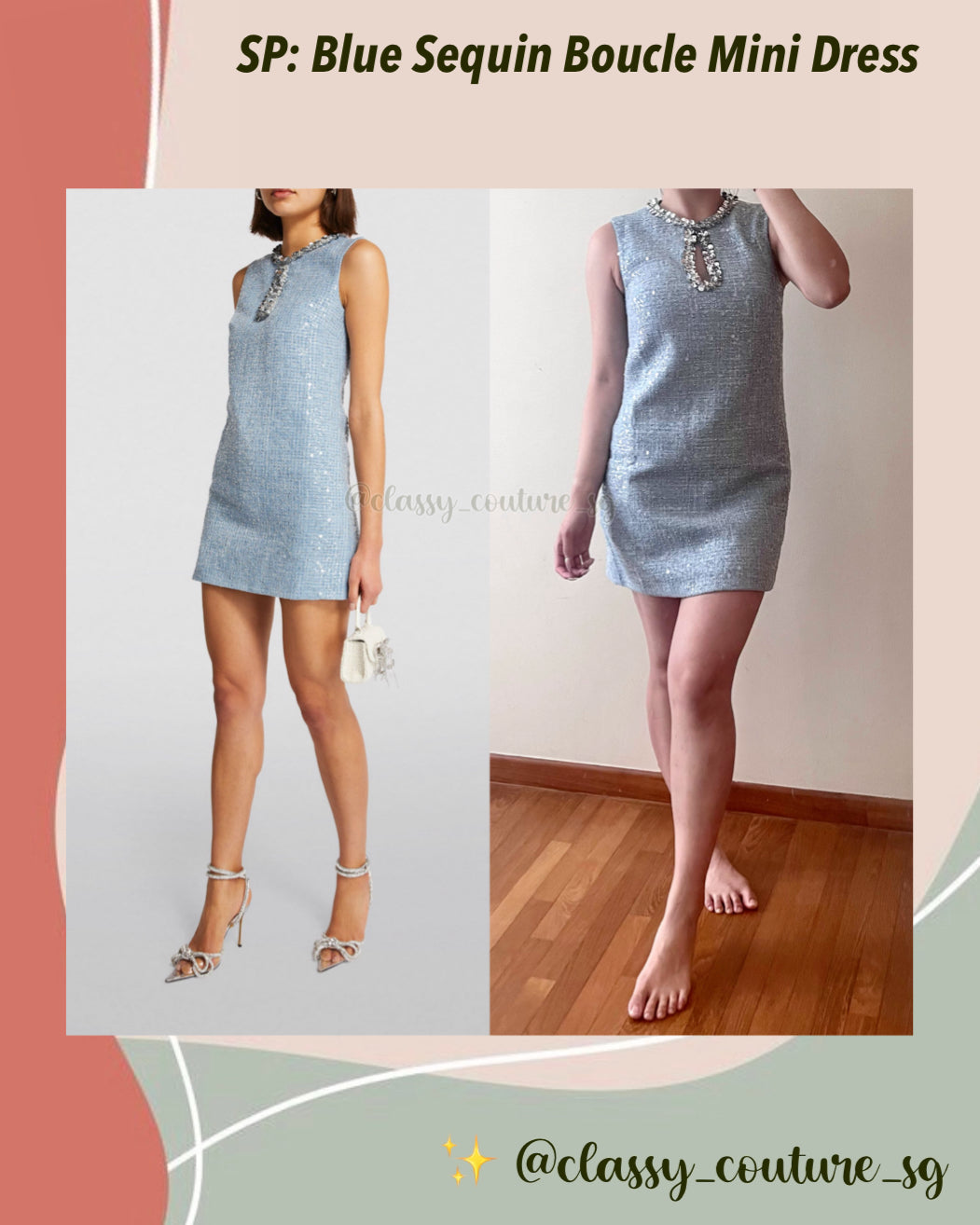 blue sequin boucle mini dress self-portrait Sequin Boucle Mini Dress in Blue
