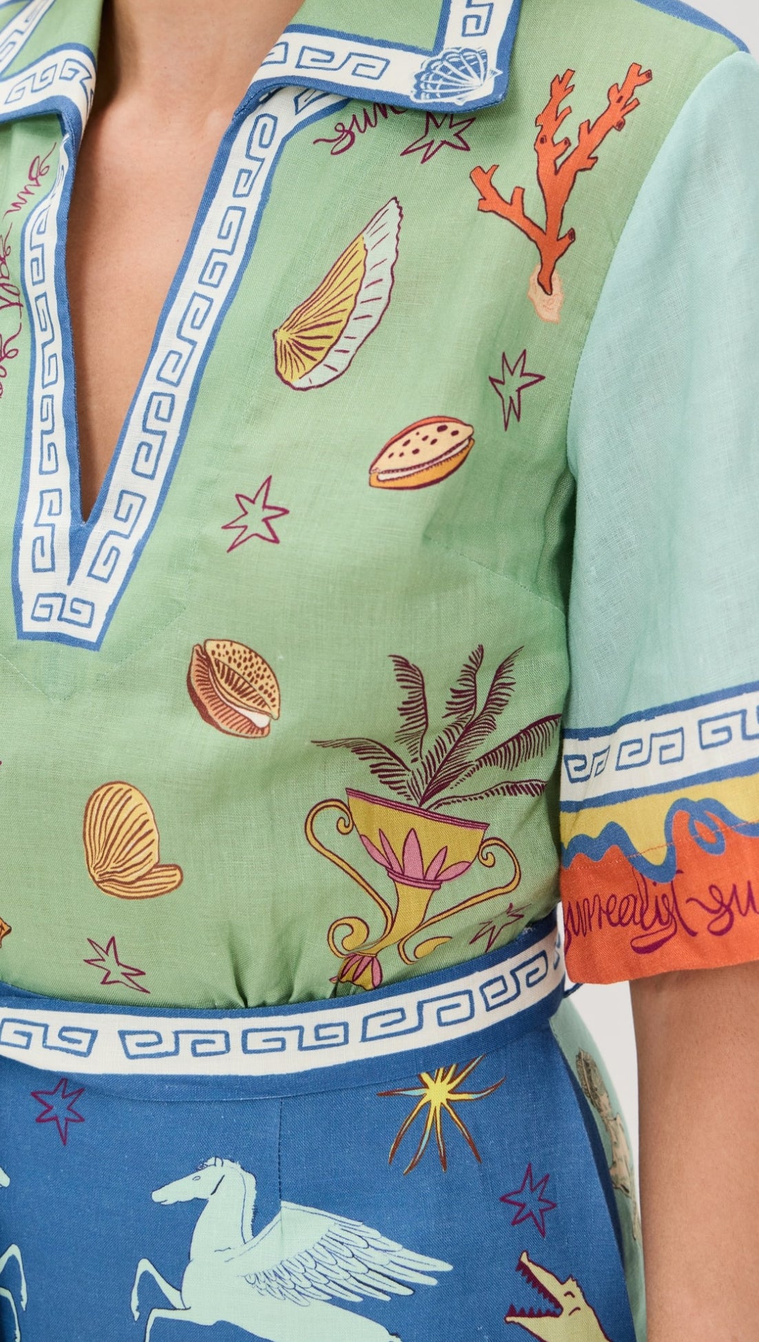 ALM Surrealist Summer V-neck Linen Mini Dress