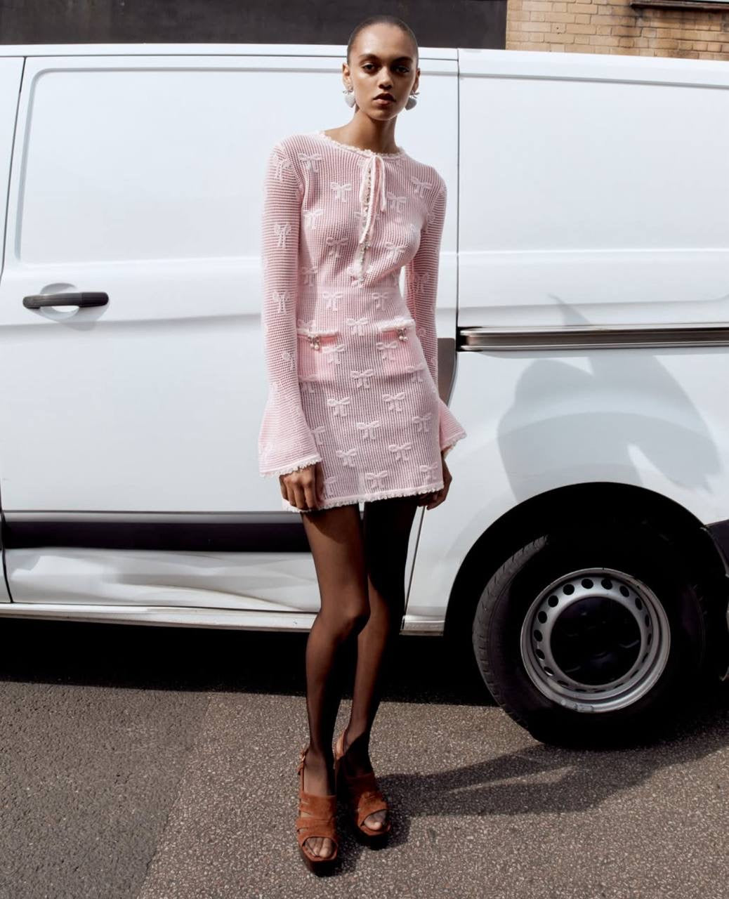 SP Pink Bow Crochet Mini Dress