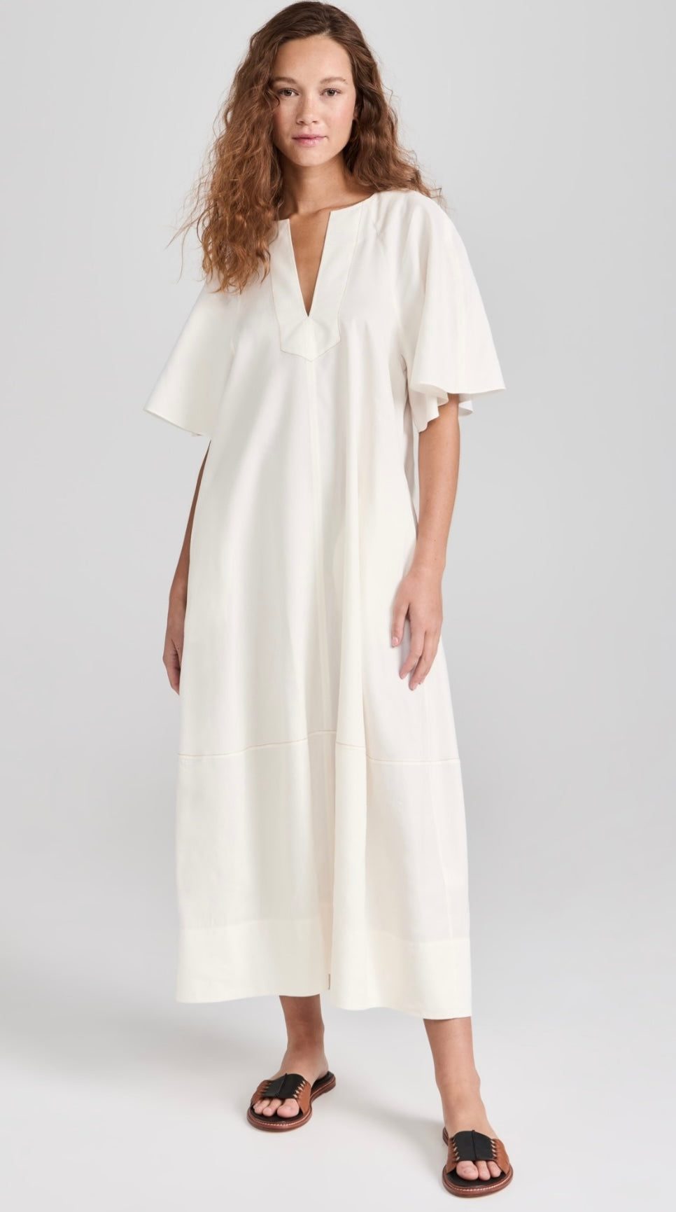 LM Lennox Sleeveless V-Neck | Flutter Sleeve Midi Dress