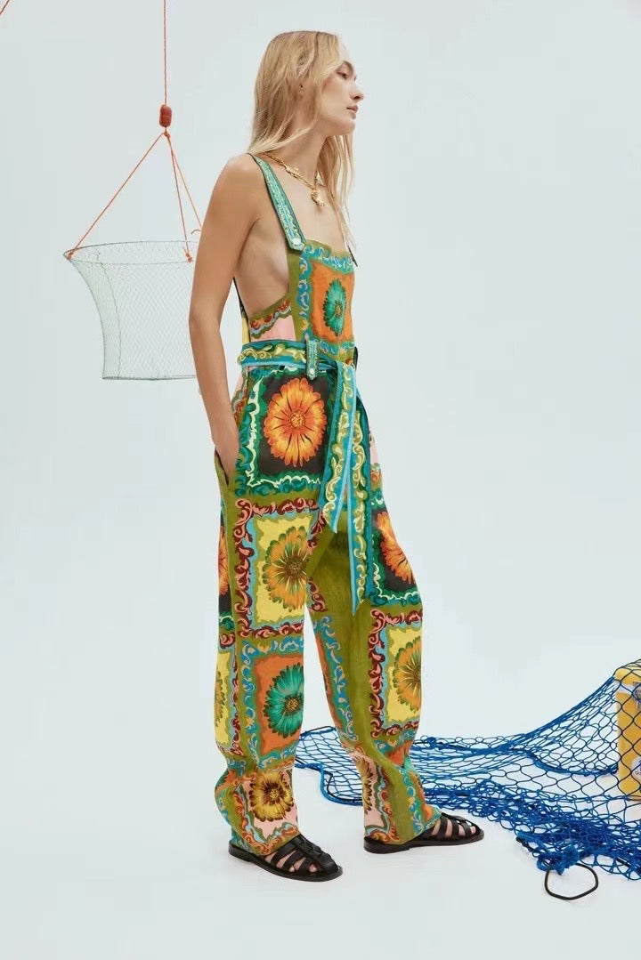 ALM Disco Daisy Linen Jumpsuit Overalls
