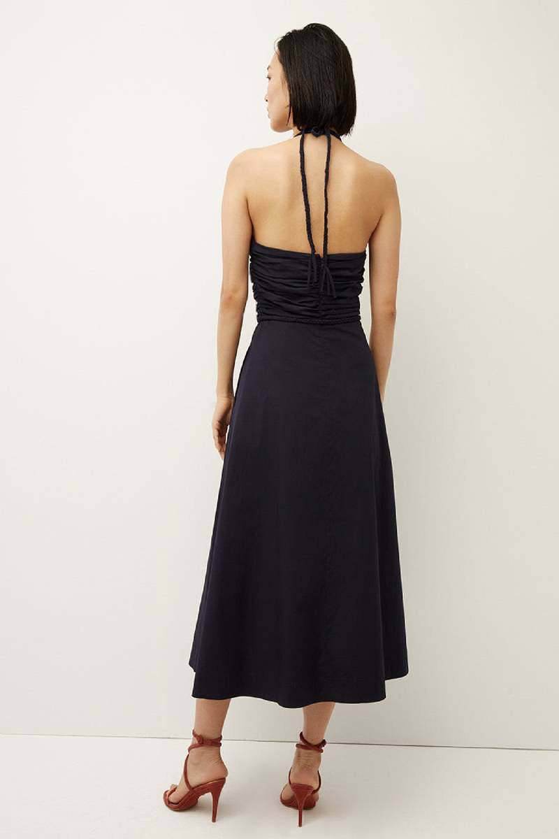 VB Tucker Stretch-Cotton Ruched Halter Midi Dress