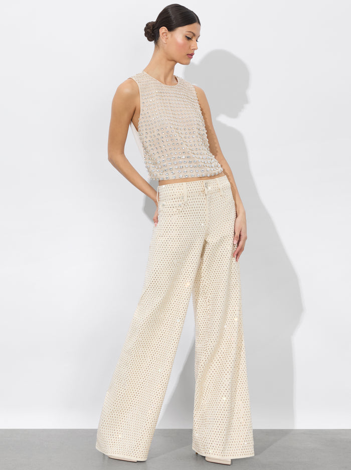 AO Trish Rhinestone Embellished Low-Rise Wide Leg Jean Pants