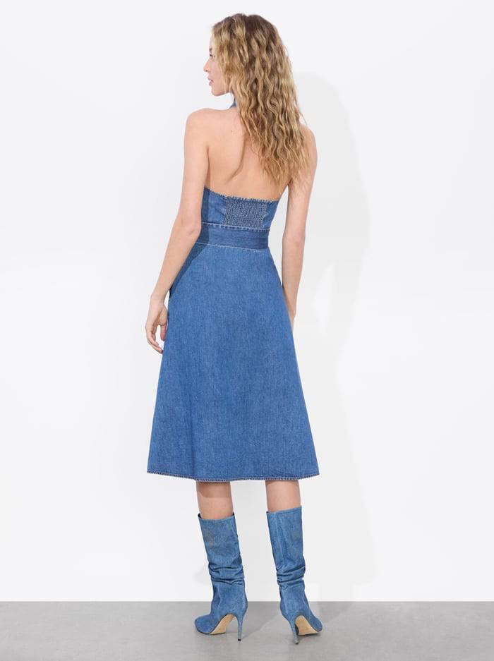 AO Chassidy Chambray Halter-neck Cotton Midi Dress