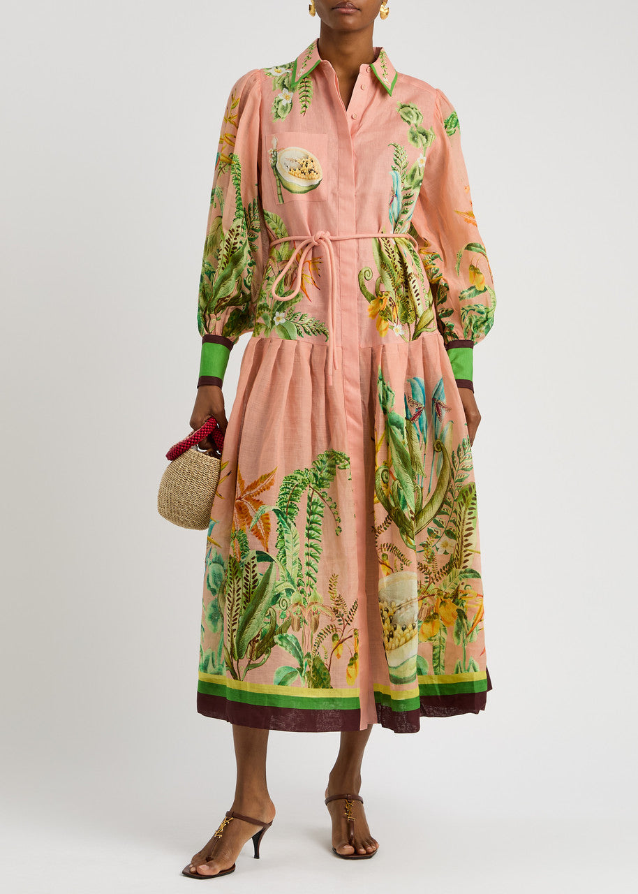 ALM Papaya Linen Shirtdress Midi Dress