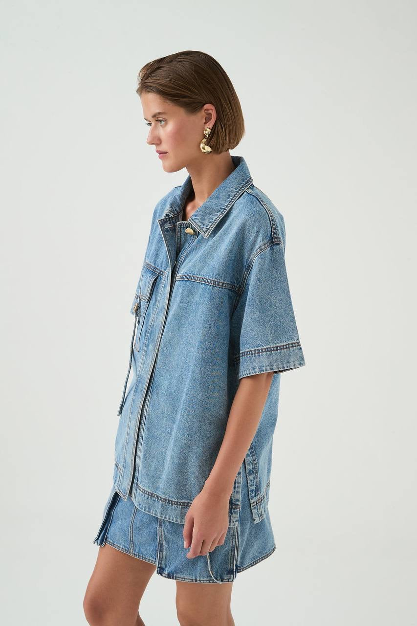 AJ Juno Denim Shirt | Micro Mini Skirt | Set