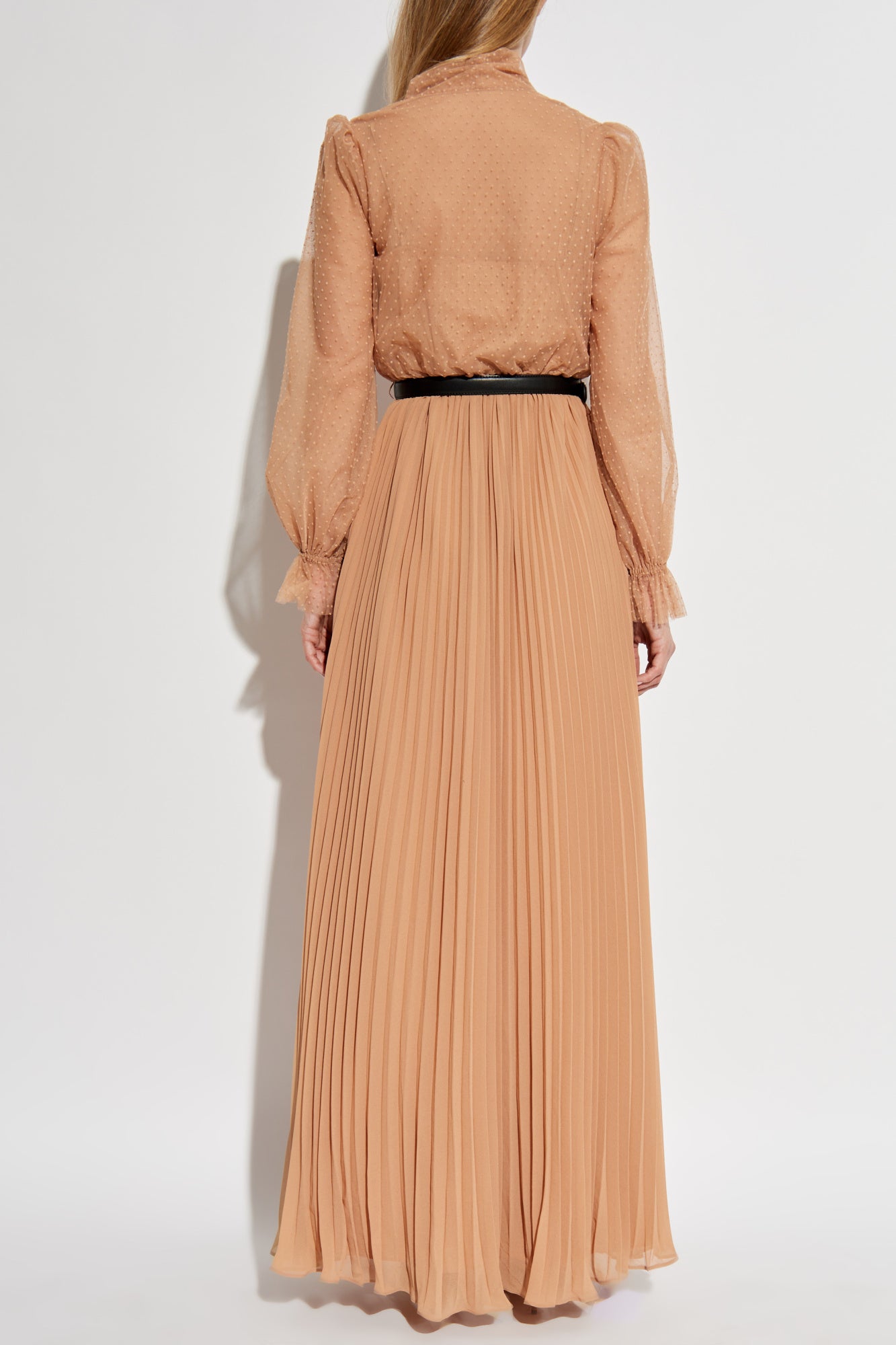 SP Tan Brown Dot Mesh Maxi Dress