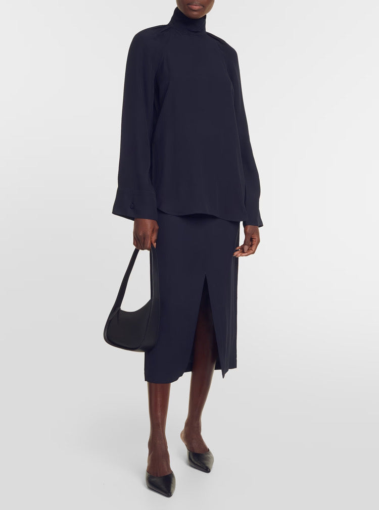 Tot High Neck Satin Viscose Top | Midi Skirt | Set