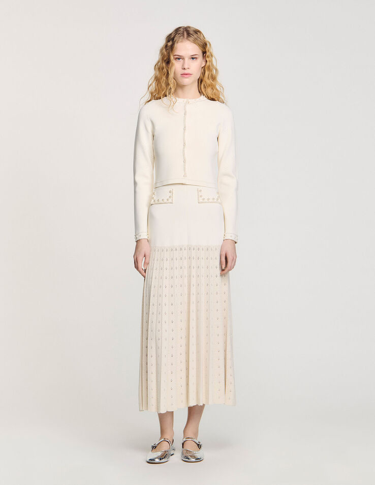 SD Pearl Bead Knit Maxi Dress | Cropped Cardigan with Pearl Buttons | Set