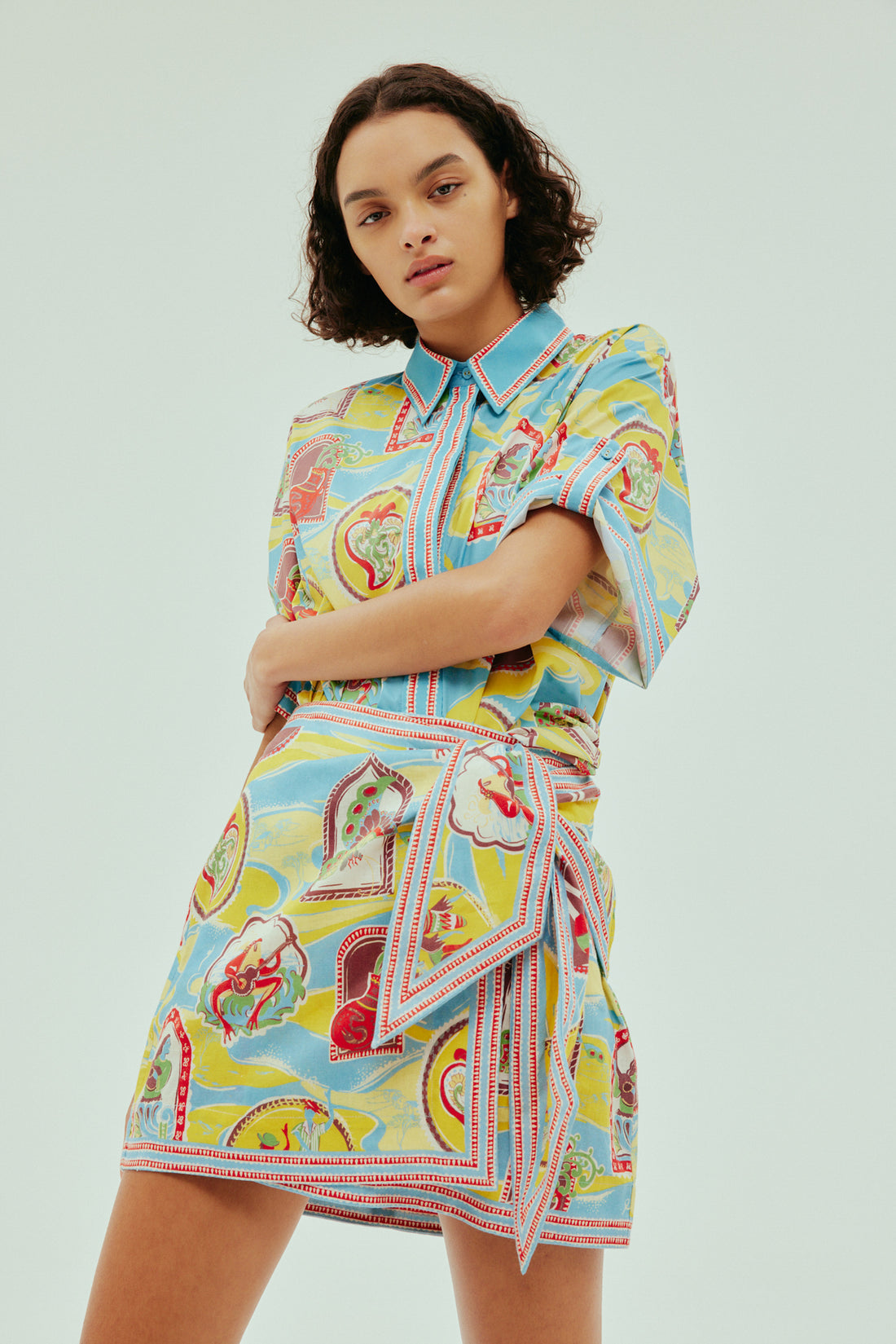 ALM Emilio Cotton Shirt | Sarong Mini Skirt | Set