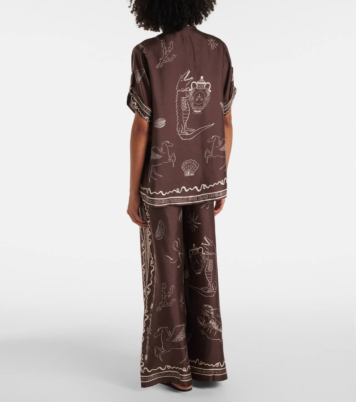 ALM Sammy Short-Sleeve Silk Satin Blouse | Pant | Set