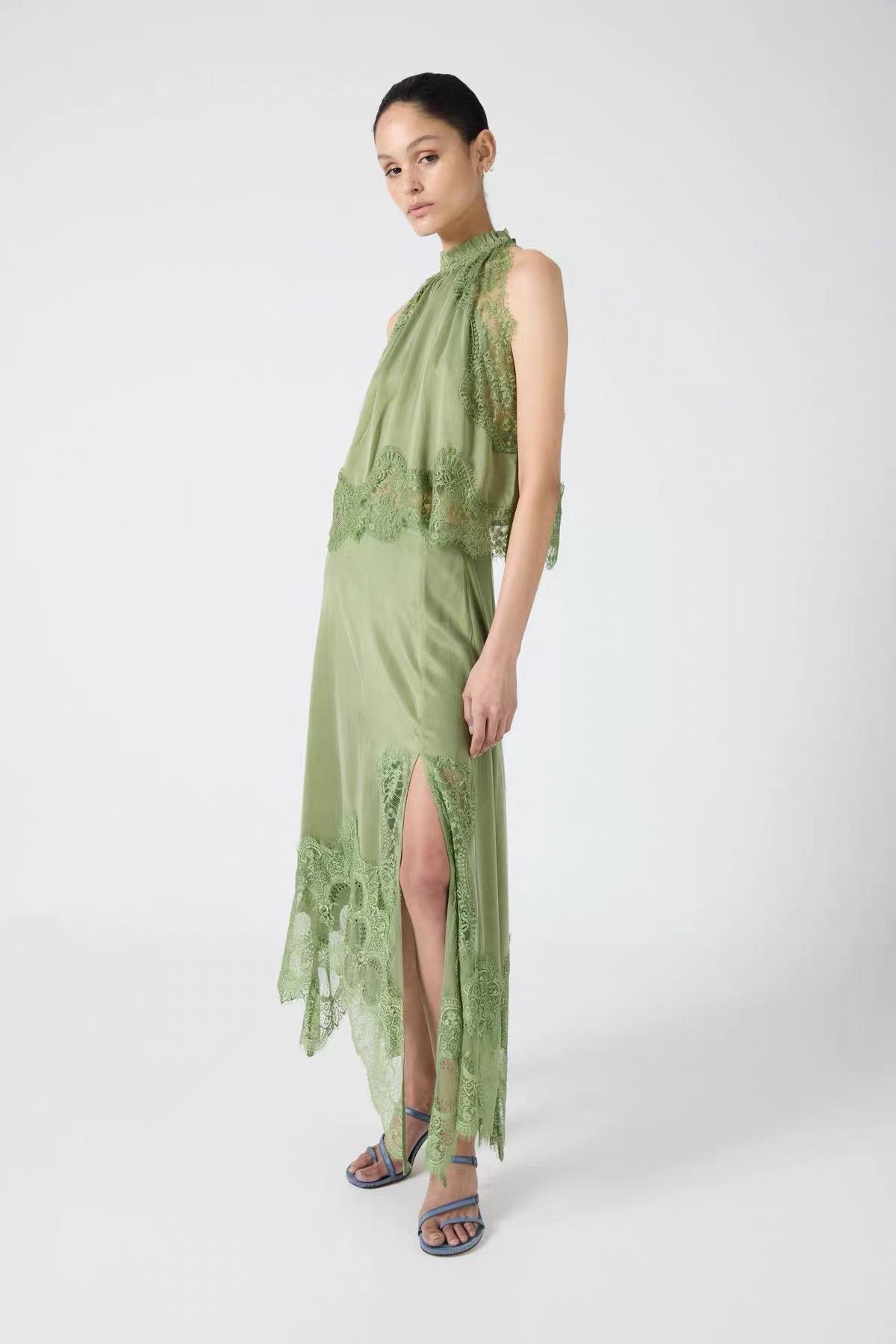 TF Visions Lace Crop Top | Handkerchief Midi Skirt | Cupro-rayon Satin Set