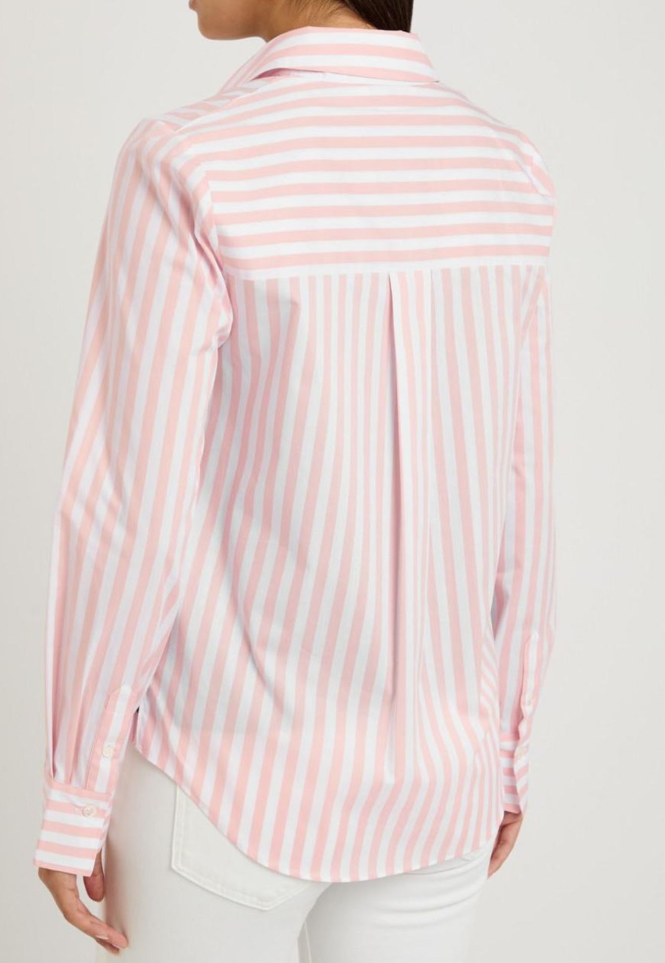 VB Amelia Cotton-Blend Button Down Shirt in Pink Stripe