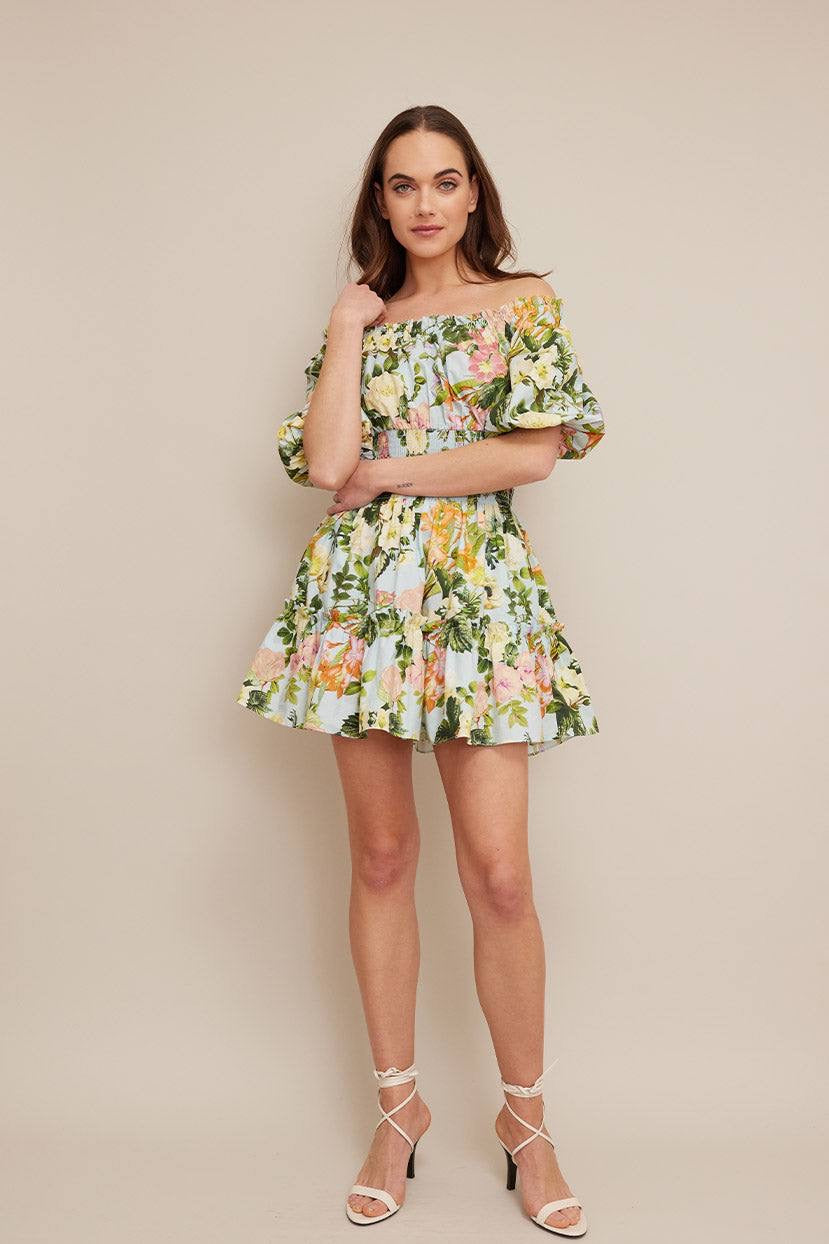 CC Sally Cotton Mini Dress in Light Blue Kingston Floral