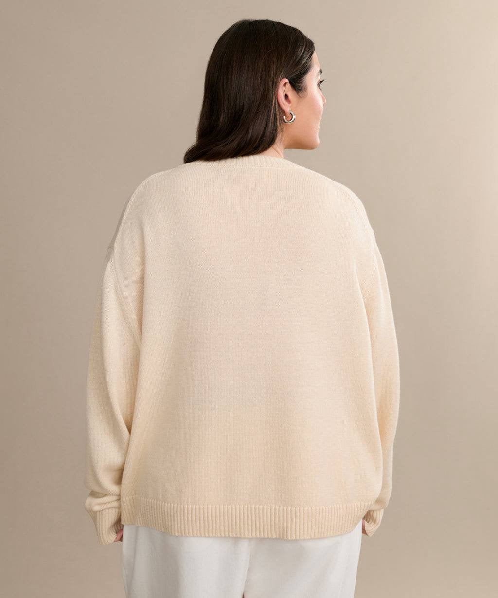 JK Simone V-Neck Wool-Cotton Pullover Sweater
