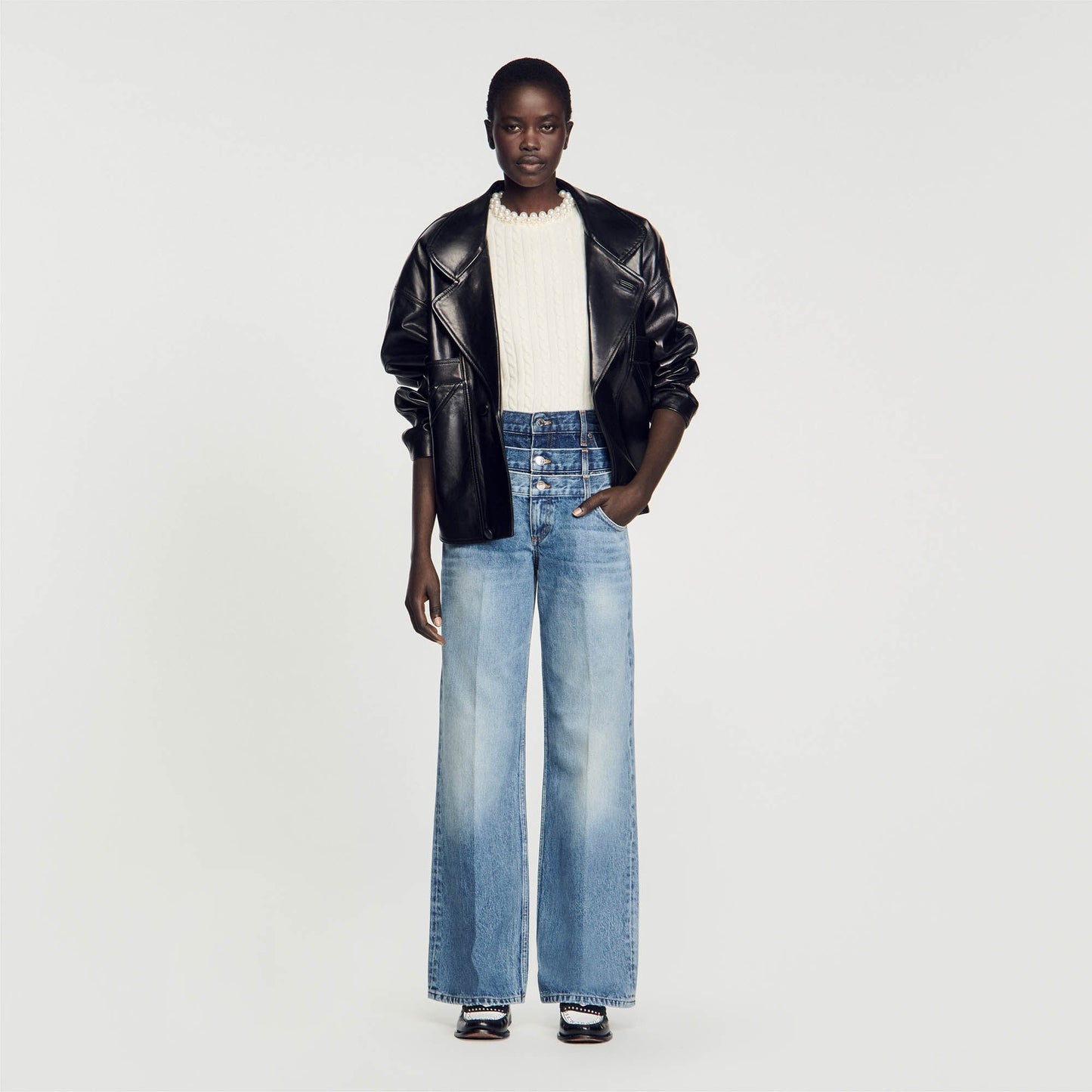 SD Madie Cable Knit Jumper with Faux Pearl Beads Embellished Top