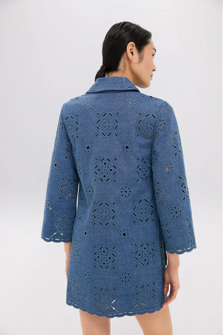 VB Erilyn Eyelet Cotton Mini Dress in Sea Glare Blue