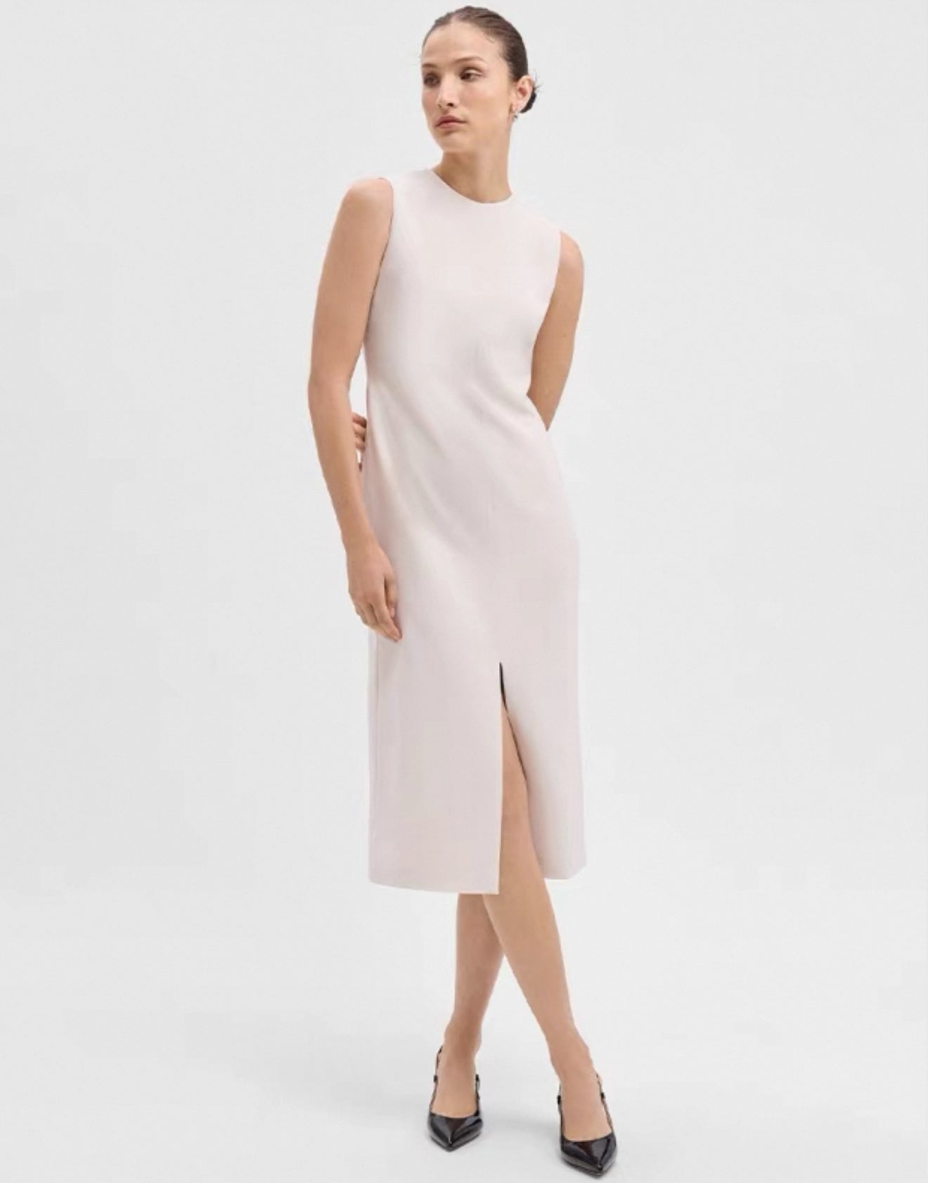 TH Sleeveless Crewneck Slit Midi Dress in Admiral Crepe