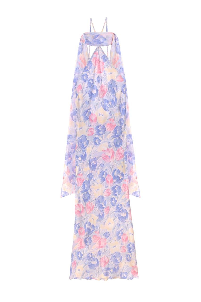 RX Hayley Detachable-Scarf Silk Midi Dress