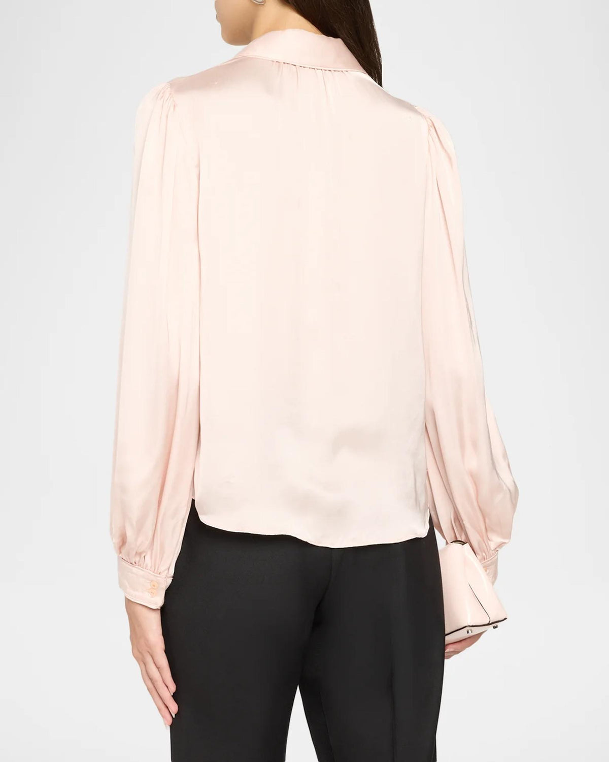 Roanne Tie-Front Viscose-blend Satin Long Sleeve Blouse Top in Blush Pink