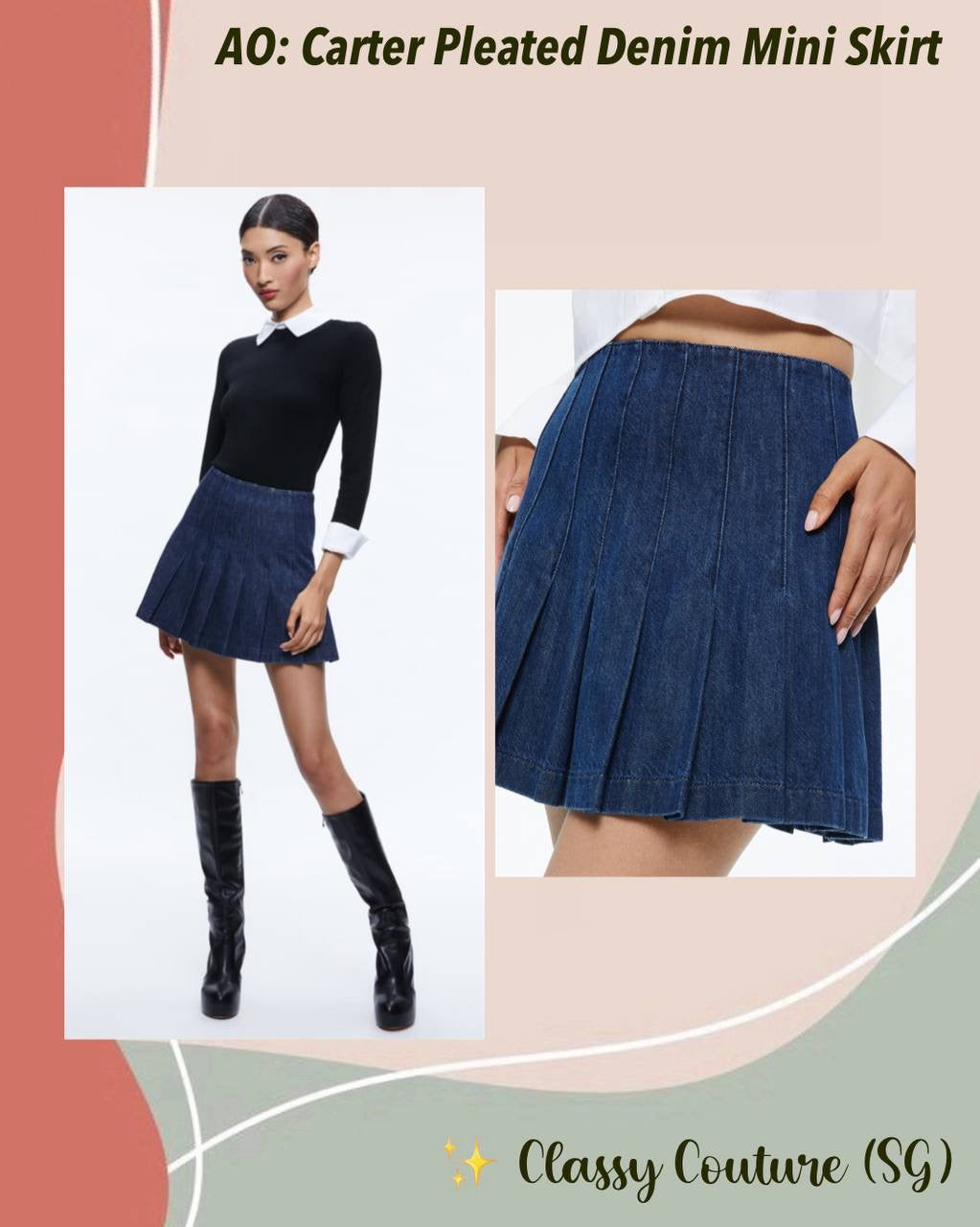 AO Carter Pleated Stretch-Cotton Denim Mini Skirt