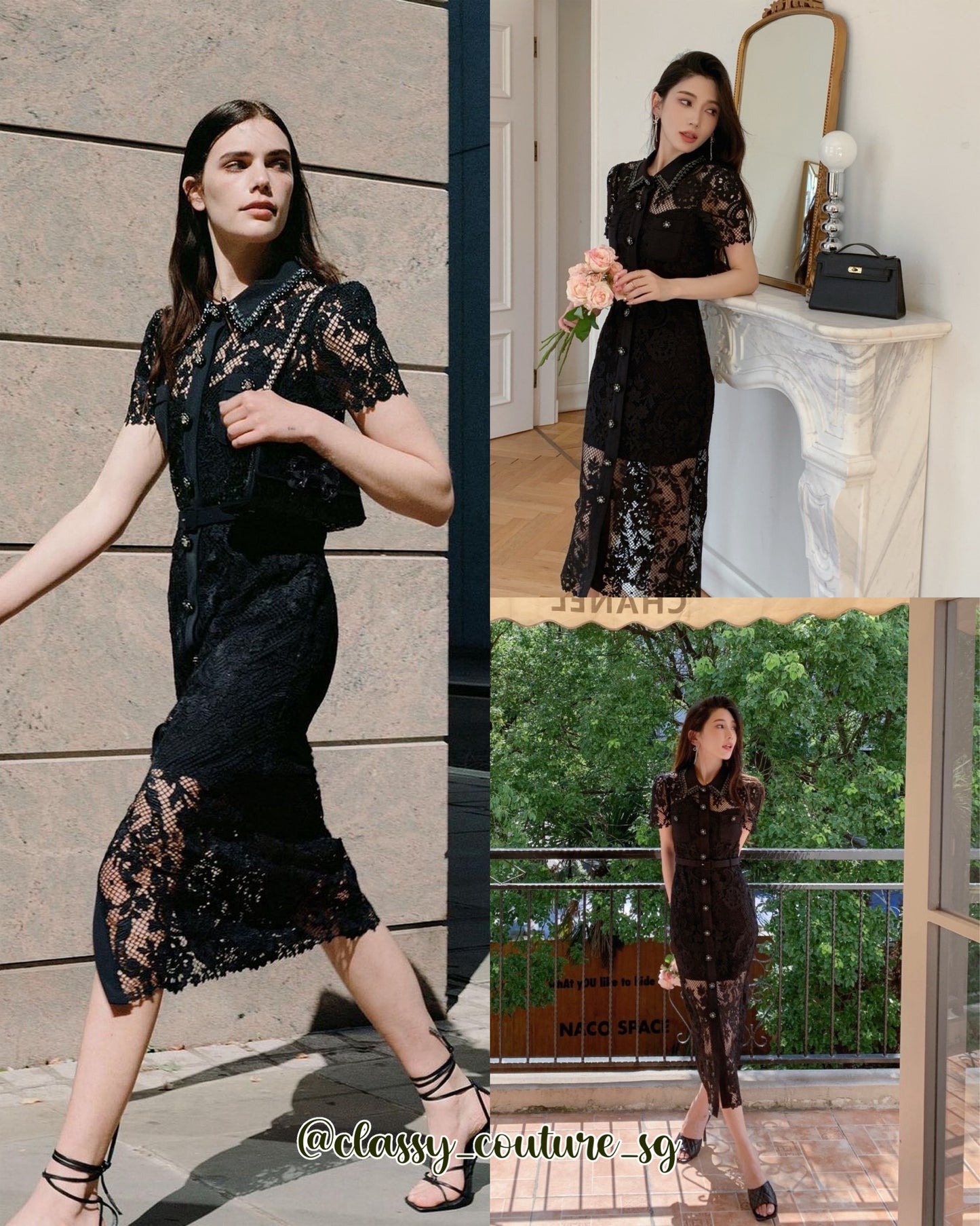 SP Lace Button Front Midi Dress in Black | White | Green