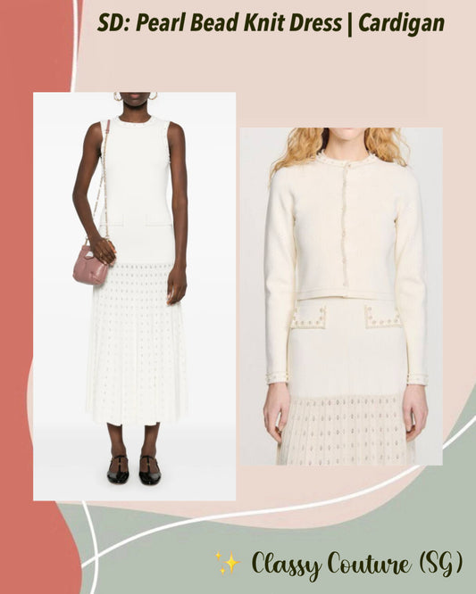SD Pearl Bead Knit Maxi Dress | Cropped Cardigan with Pearl Buttons | Set