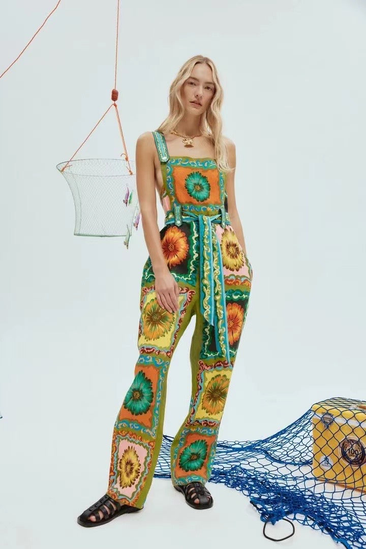 ALM Disco Daisy Linen Jumpsuit Overalls