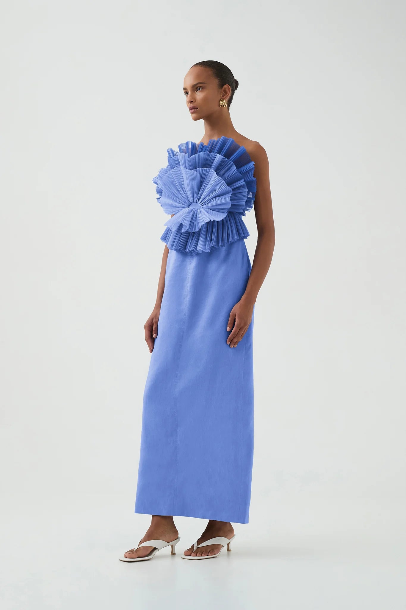 AJ Kira Strapless Linen-Viscose Midi Dress