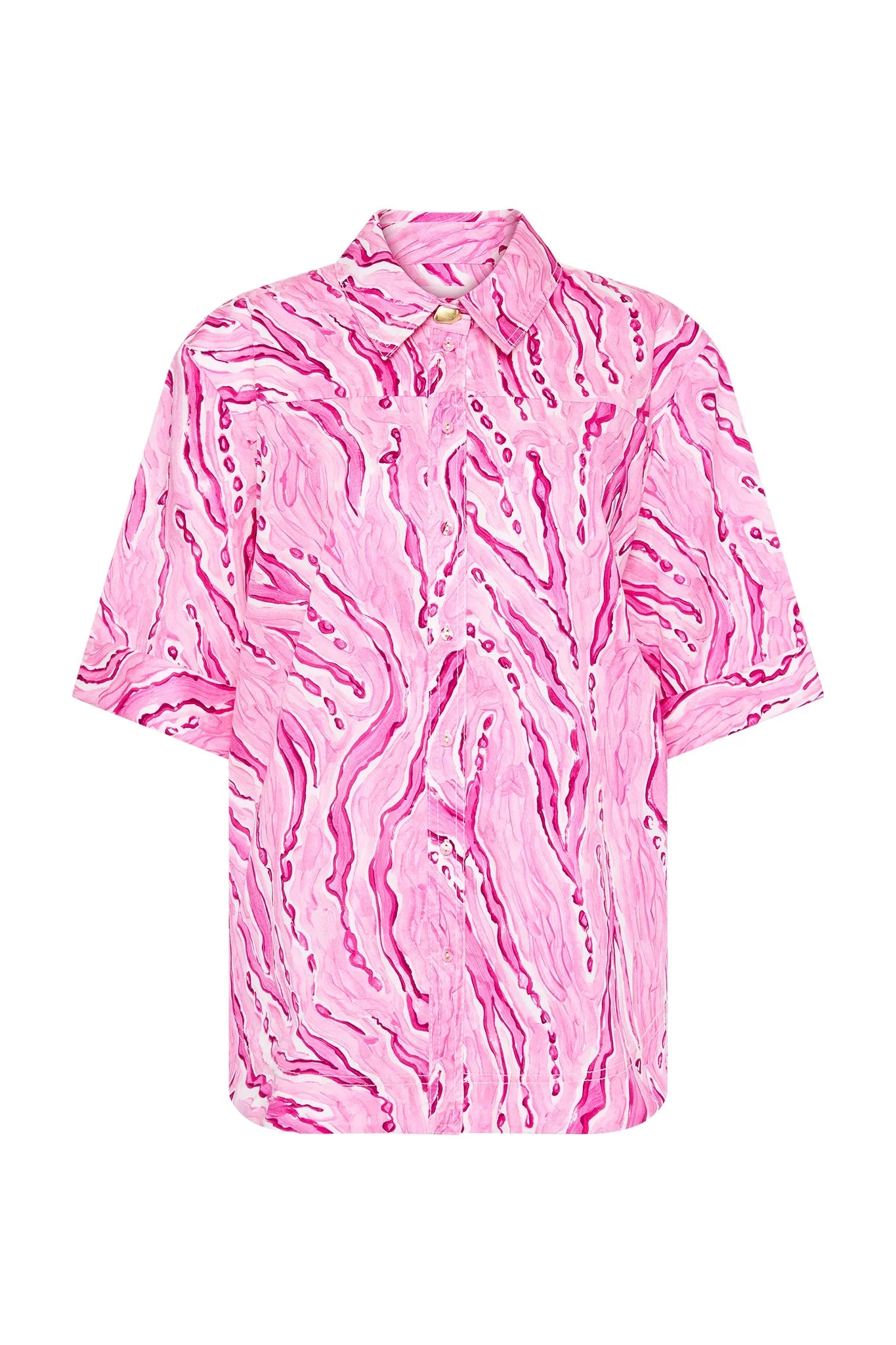 AJ Blaze Stitch Oversized Cotton Shirt in Dappled Flame Pink
