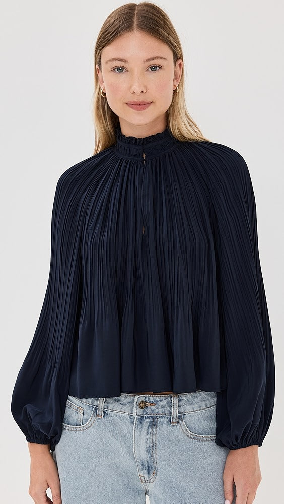 VB Walker Pleated Plissé Blouse Top
