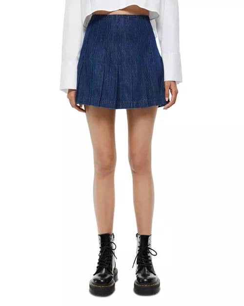 AO Carter Pleated Stretch-Cotton Denim Mini Skirt