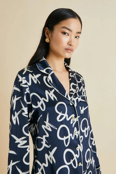 OVH Lila Brigitte Navy Signature Silk Satin Pyjamas Set