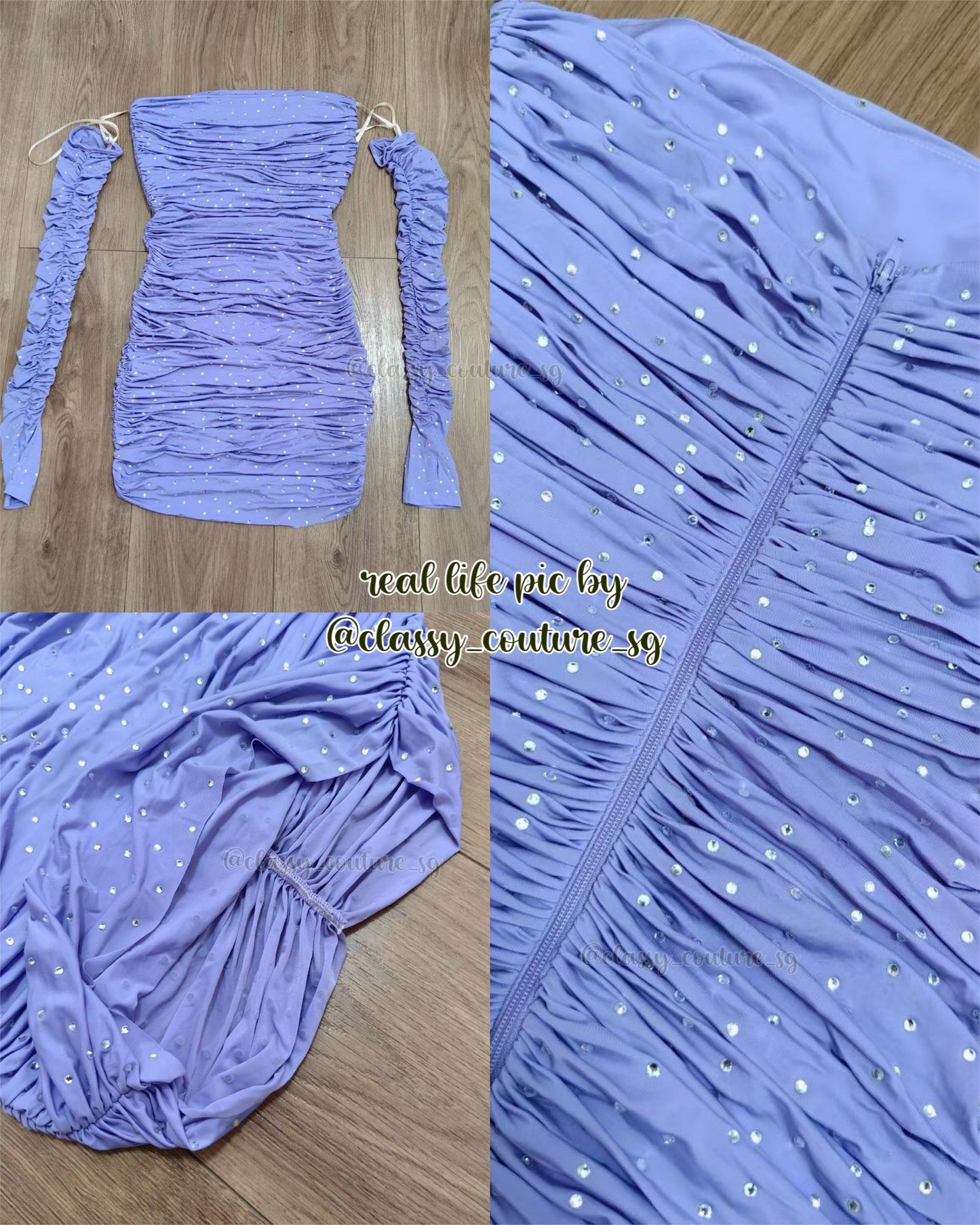 AP Crystal Jersey Strapless Ruched Mini Dress with Gloves
