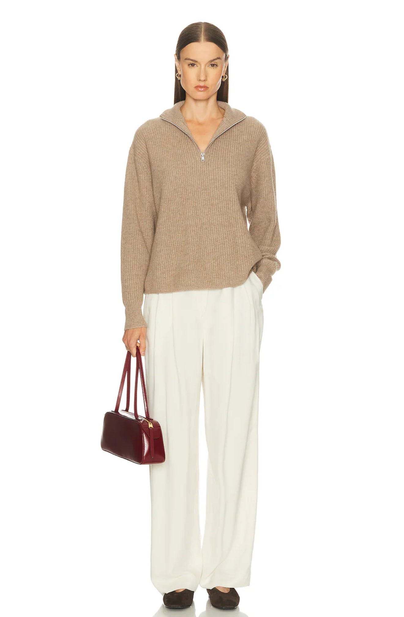 JK Cashmere Half-Zip Pullover Sweater in Undyed Stoned