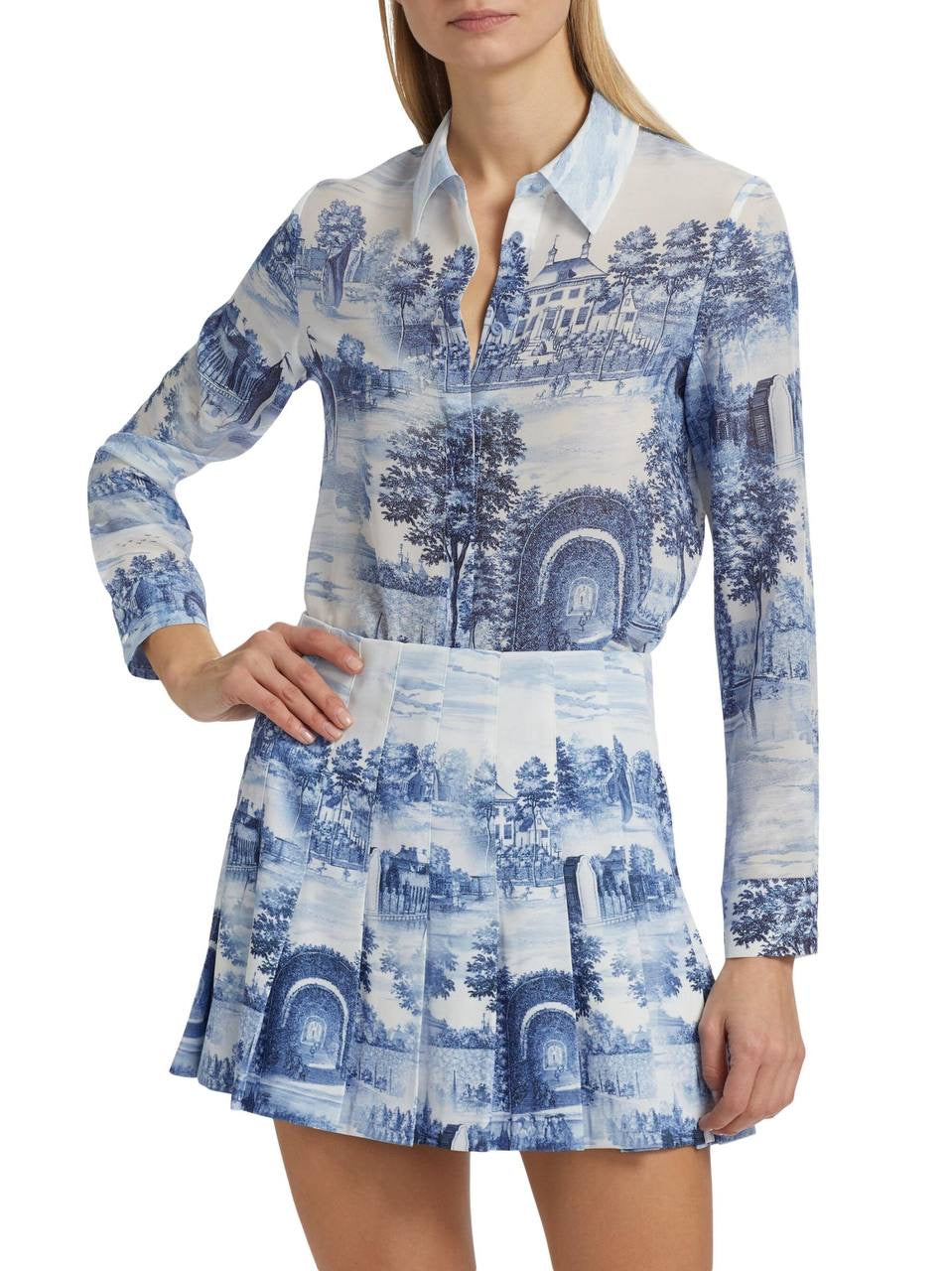AO Willa Long Sleeved Silk Blouse Shirt in Chateau Blue