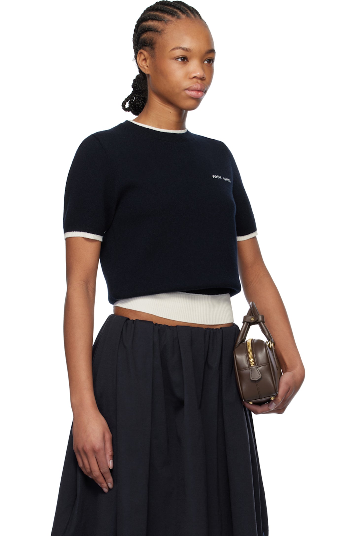 MM Crew Neck Cashmere Wool Sweater in Blue/White