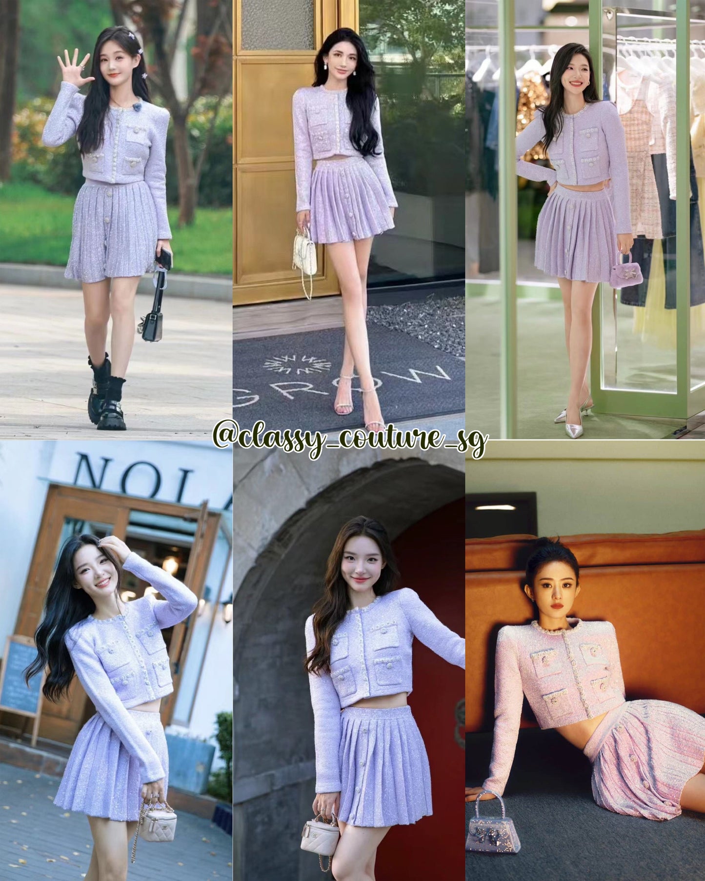 SP Lilac Sequin Knit Cardigan | Pleated Knit Skirt | cropped mini Set