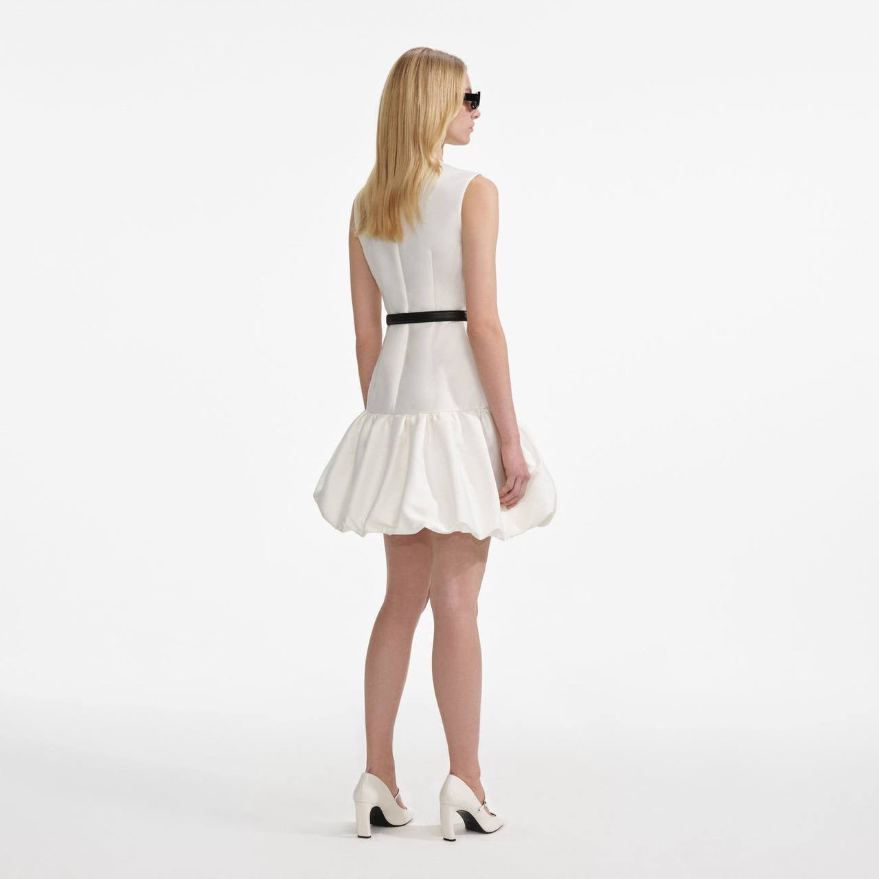 SP Taffeta Mini Dress in White & Navy Blue