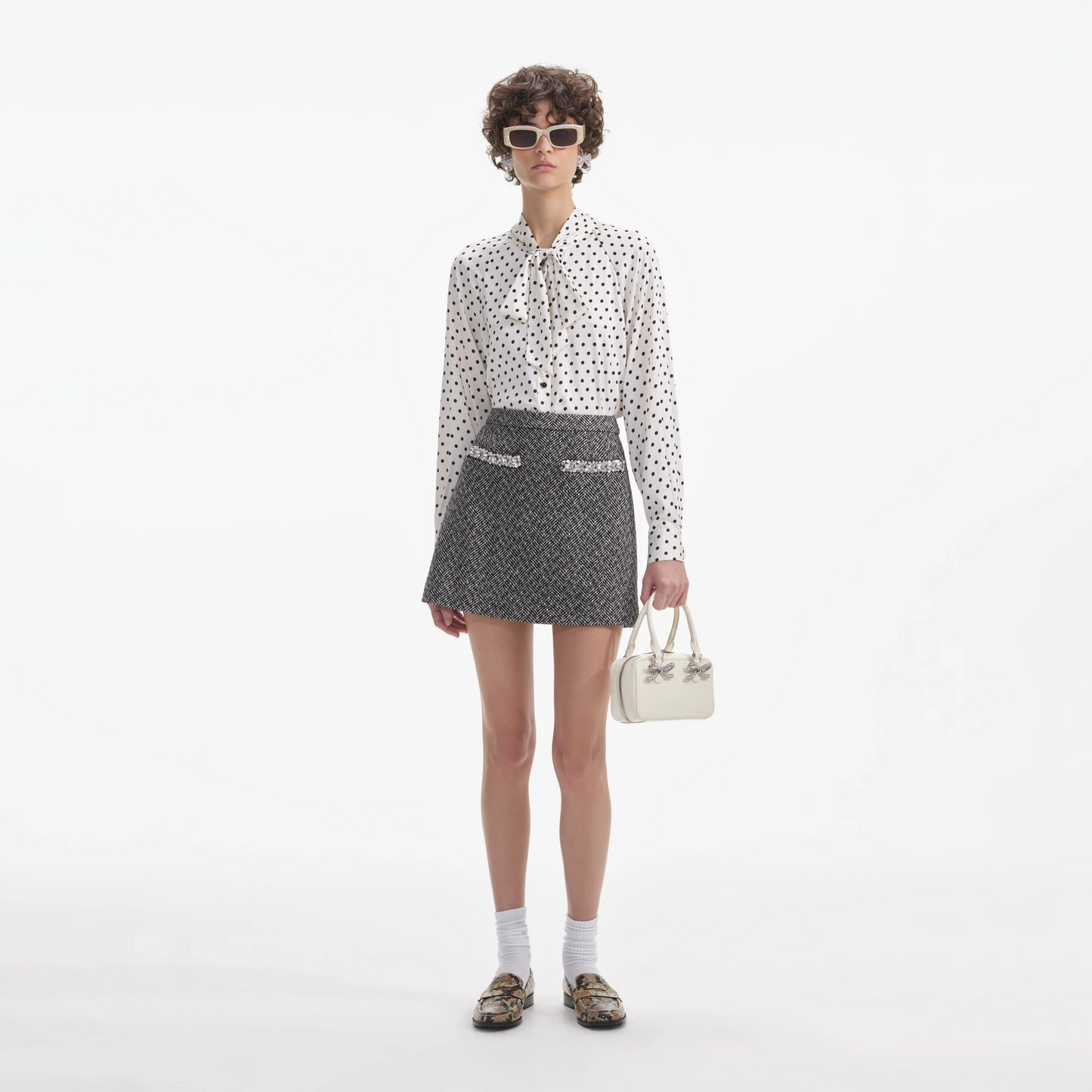 SP Black Herringbone Embellished Jacket | Mini Skirt | Set