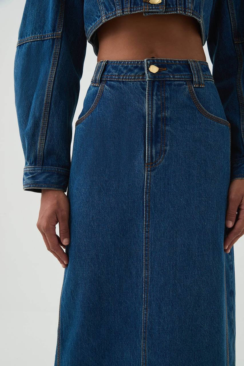 AJ Phoenix Denim Midi Skirt