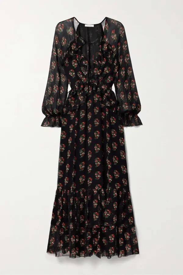 DN Saffron Floral Silk Maxi Dress
